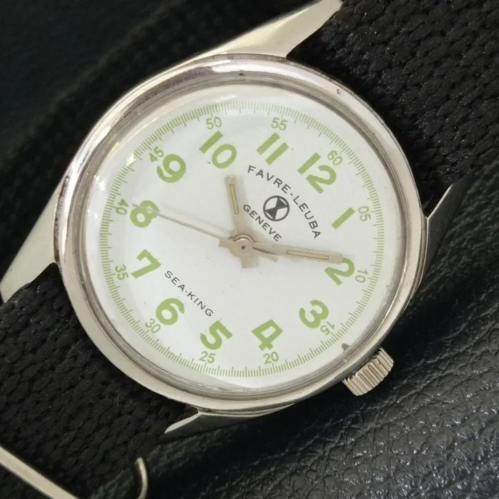 Vintage 1977 Favre Leuba Manual Mens Silver Watch W/Nato Strap